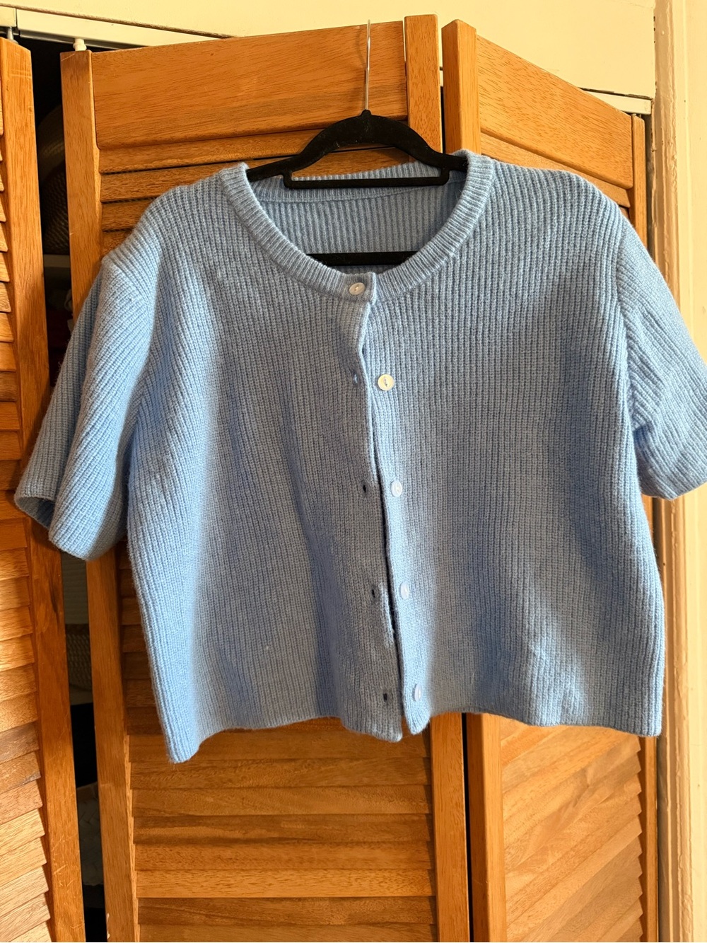 Light Blue Short-Sleeve Knit Cardigan for Kids